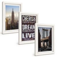BILDER SET 3er Set - 20x30 cm Weißer Rahmen - Zitat über New Yorker Landschaften - Weiß, Kunststoff (20/30cm) - TULUP