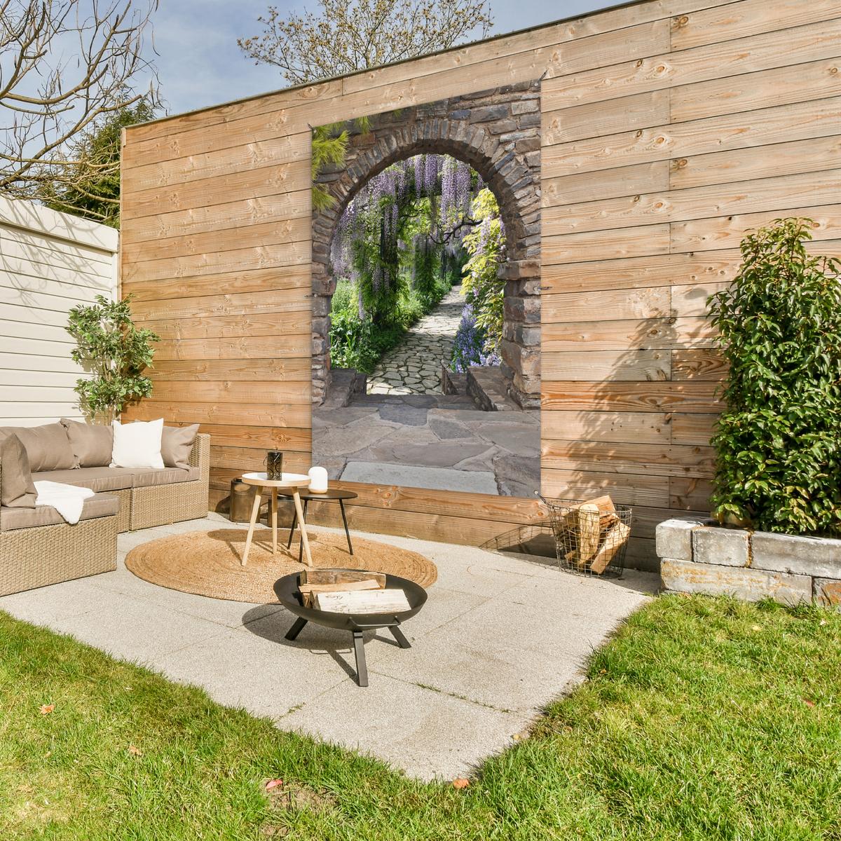 GARTENPOSTER Wald - Aussicht - Steine - Weg Bild 120x180 cm - Graubraun, Kunststoff (120/180/0.2cm) - OnlyWow