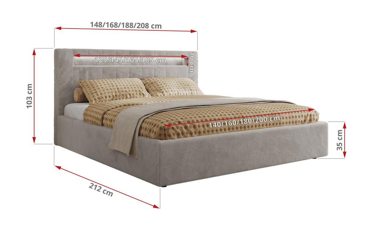 POLSTERBETT GOLD 5 CLASSIC 200/200 - Hellgrau Plüsch - Multipocket-Matratze - Hellgrau, Textil (200/200cm) - MKS