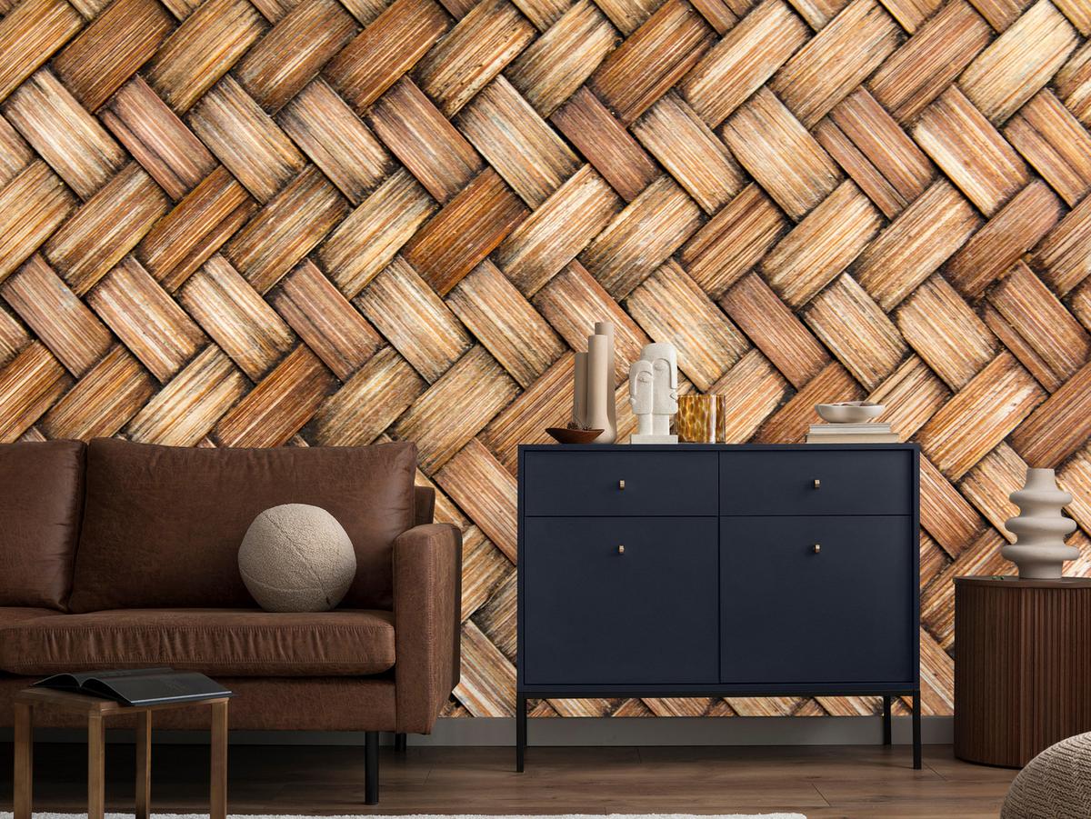 FOTOTAPETE für Küche Weiden Imitation Braune Wand Rustikal Modern 150x105 - Beige/Braun, Papier (150/105cm) - Muralo