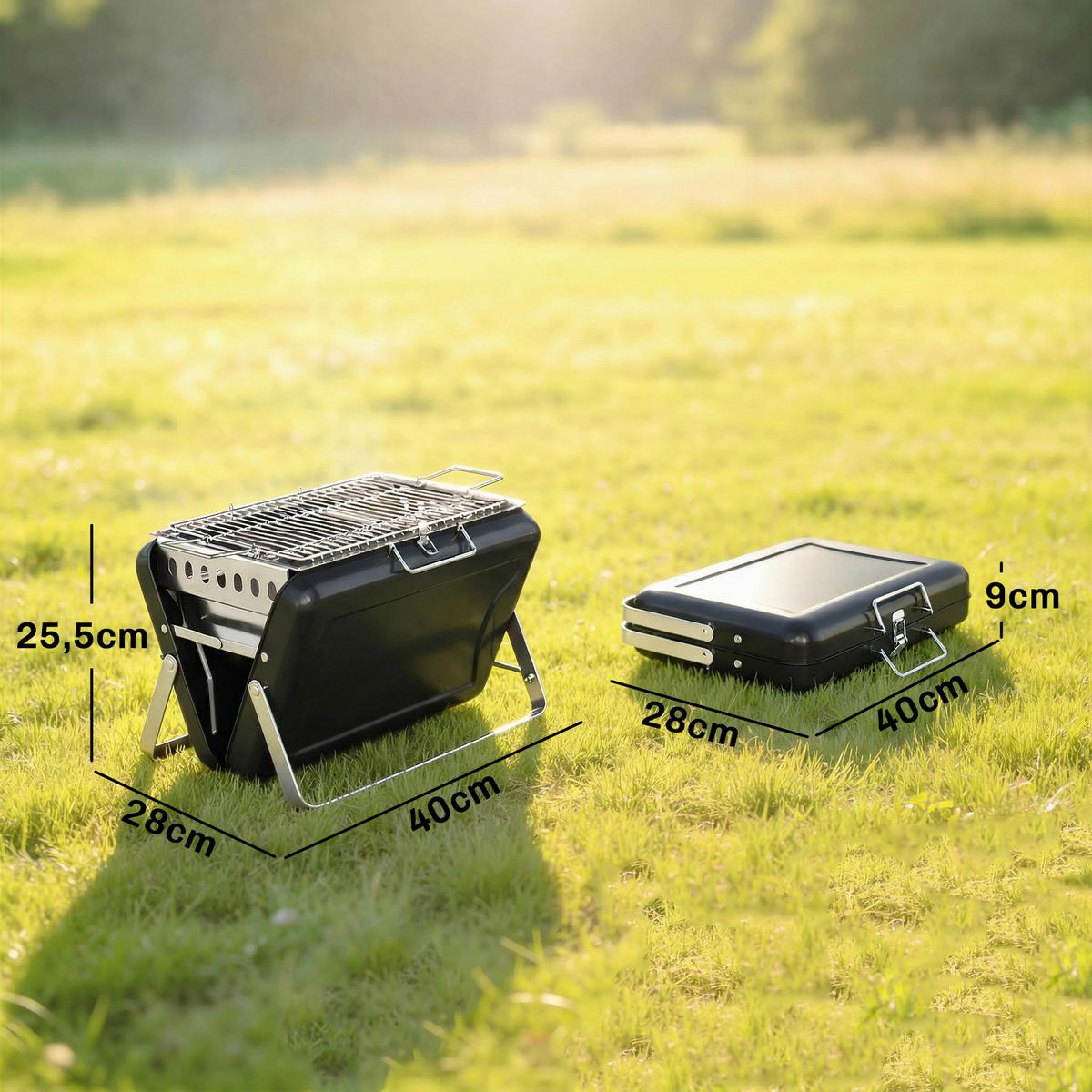 HOLZKOHLEGRILL Edelstahl Schwarz - Schwarz, Metall (28/25.5/40cm) - Outsunny