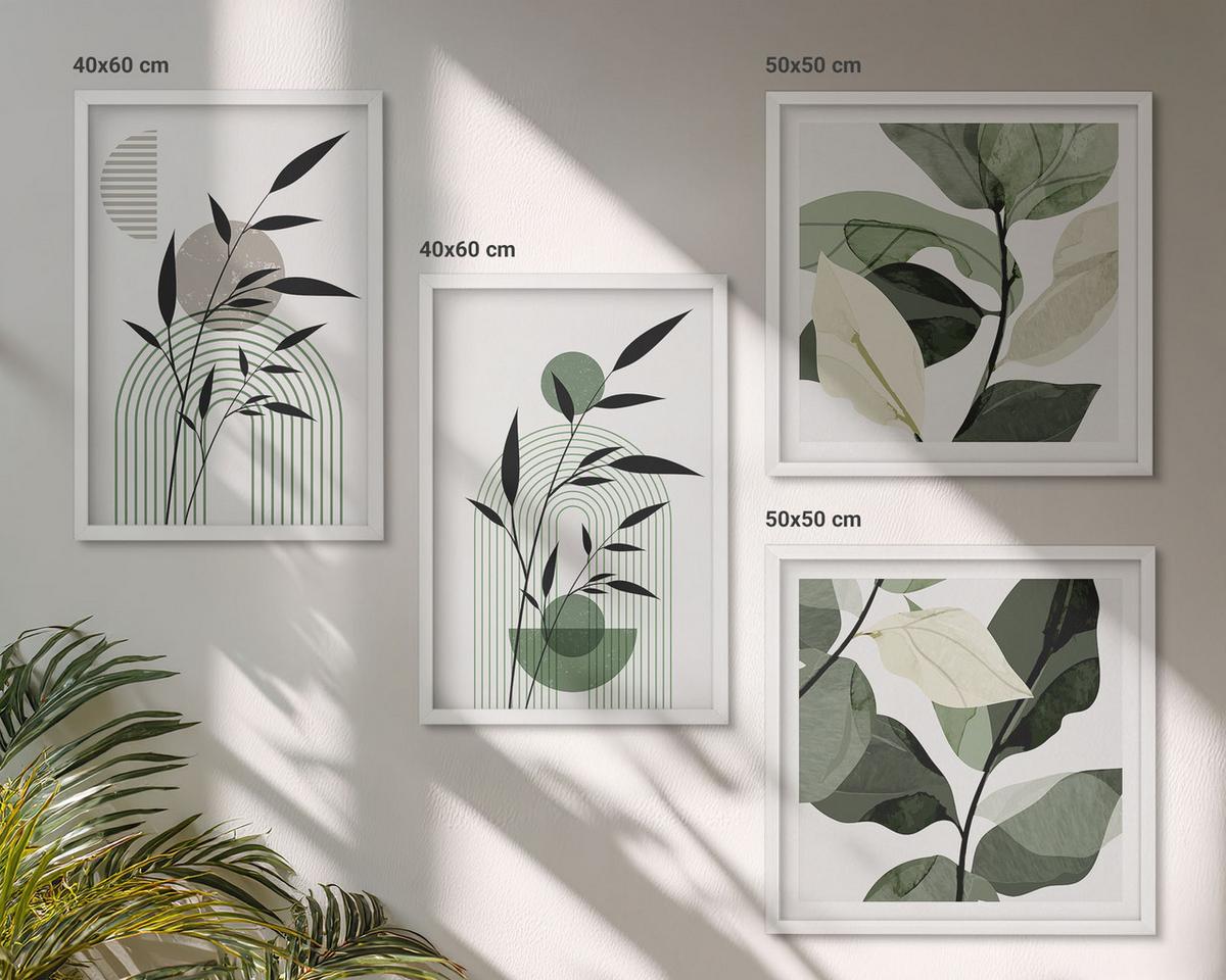 BILDER SET 4er Set - 50x50 cm & 40x60 cm Weißer Rahmen - Boho-Pflanzenkompositionen - Weiß, Kunststoff (50/50cm) - TULUP