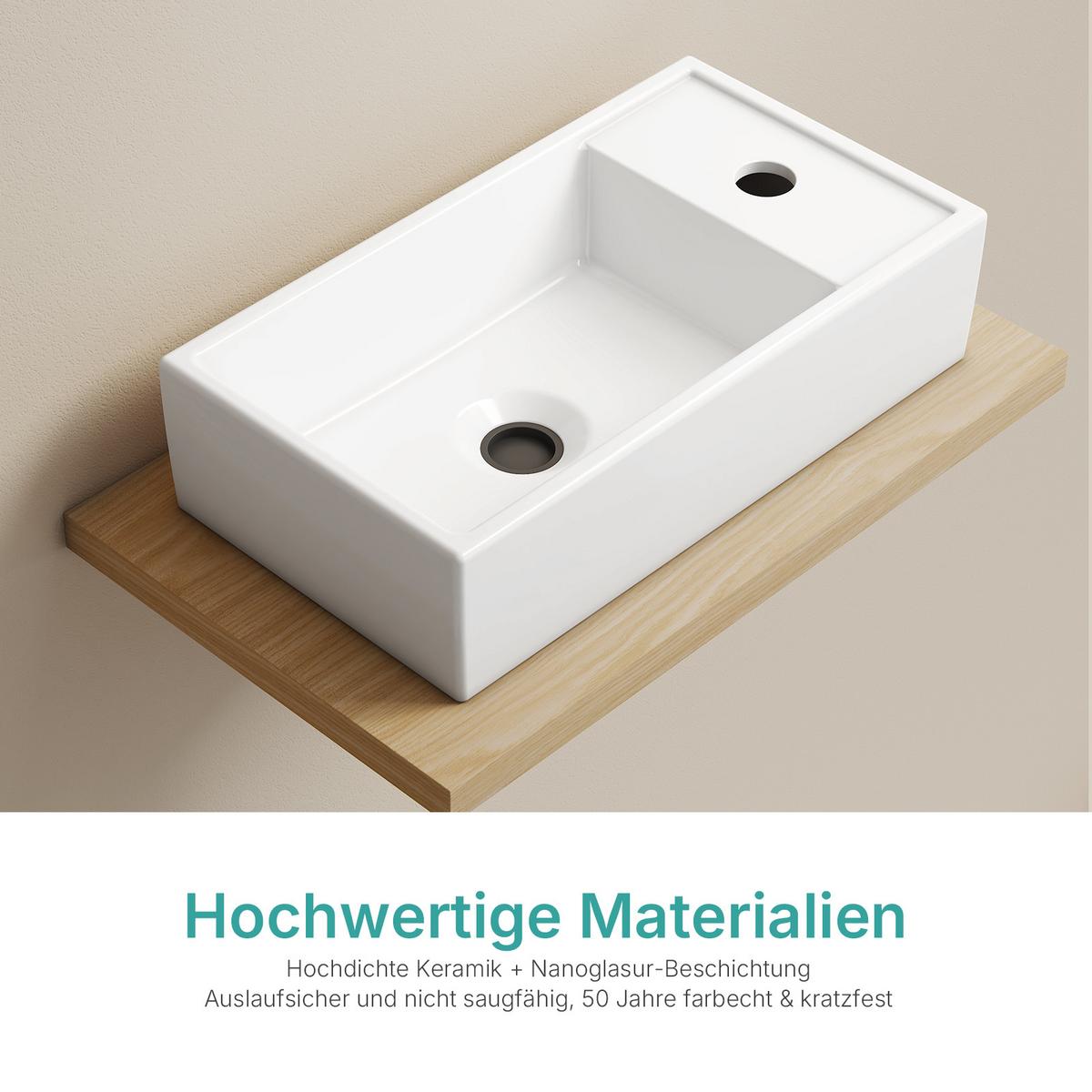 WASCHBECKEN Keramik Aufsatzbecken 41,6/22,3 cm - Weiß, Keramik (41/10/22cm) - EMKE