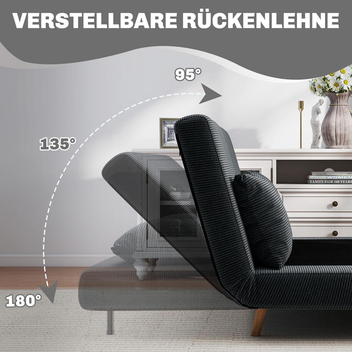 SCHLAFSOFA Polyester Buchenholz Dunkelgrau - Dunkelgrau/Buchefarben, Buchenholz/Textil (90/81/141cm) - HOMCOM
