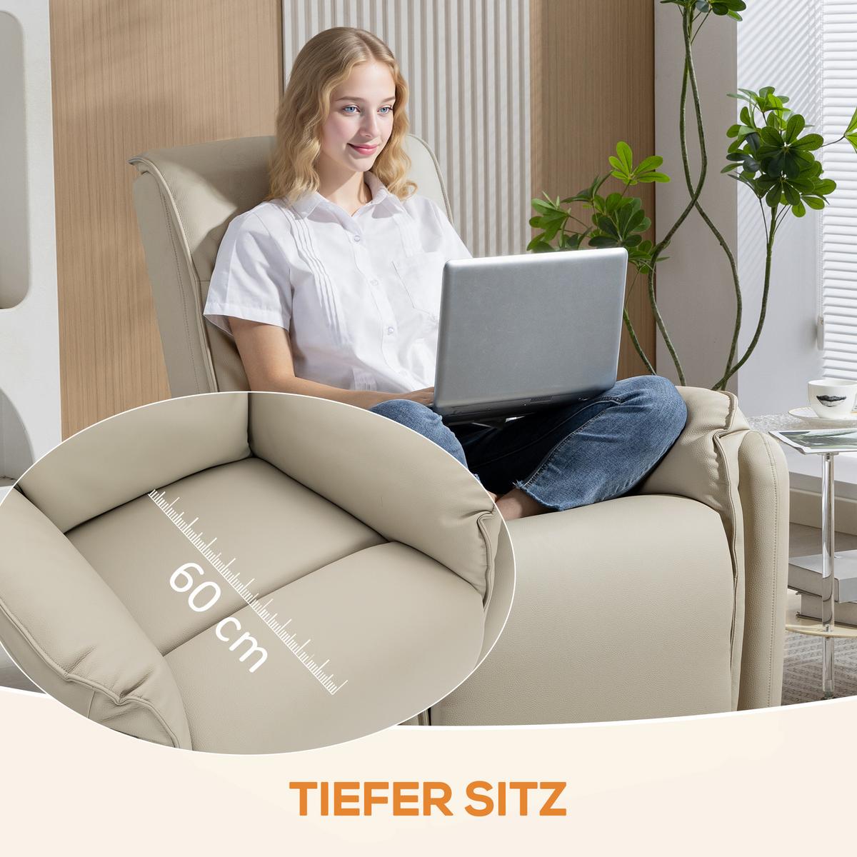 ELEKTRISCHER MASSAGESESSEL mit Fußstütze Beige - Beige, Textil (86/102/92cm) - HOMCOM