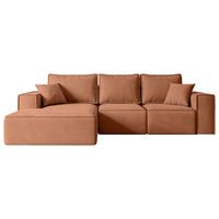 ECKSOFA mit Schlaffunktion und Bettkasten SERRA-L-S - 266x161x87 cm Apricot Velours - Koralle/Schwarz, Holzwerkstoff/Kunststoff (266/161cm) - ALTDECOR