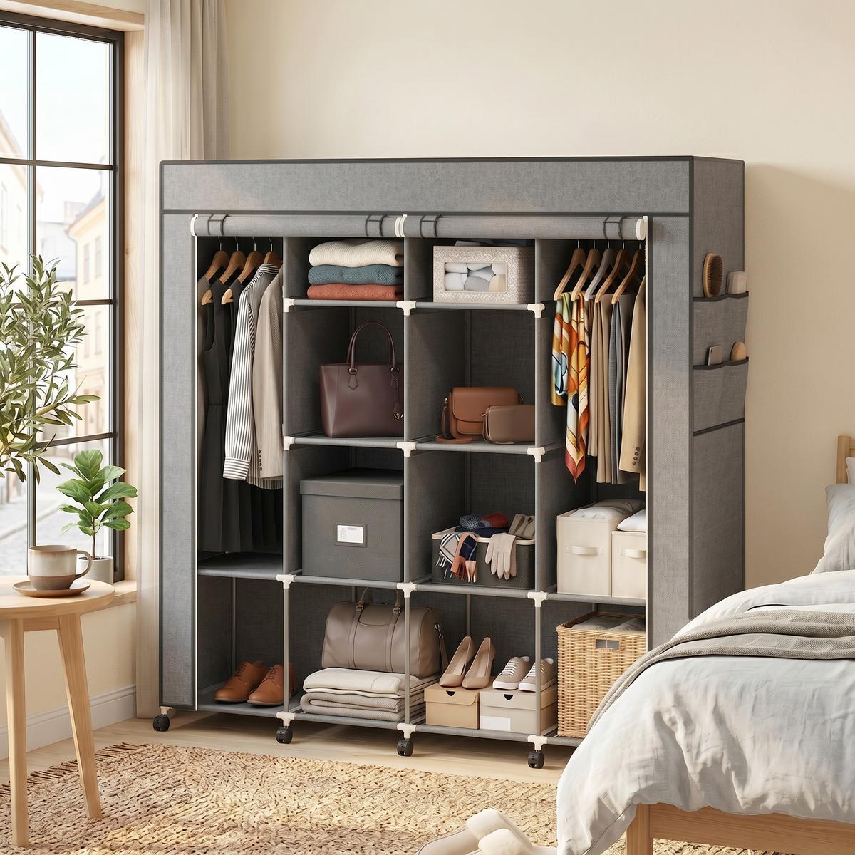 STOFFSCHRANK Stahl Vliesstoff Dunkelgrau - Dunkelgrau, Textil/Metall (42.5/167/166cm) - HOMCOM