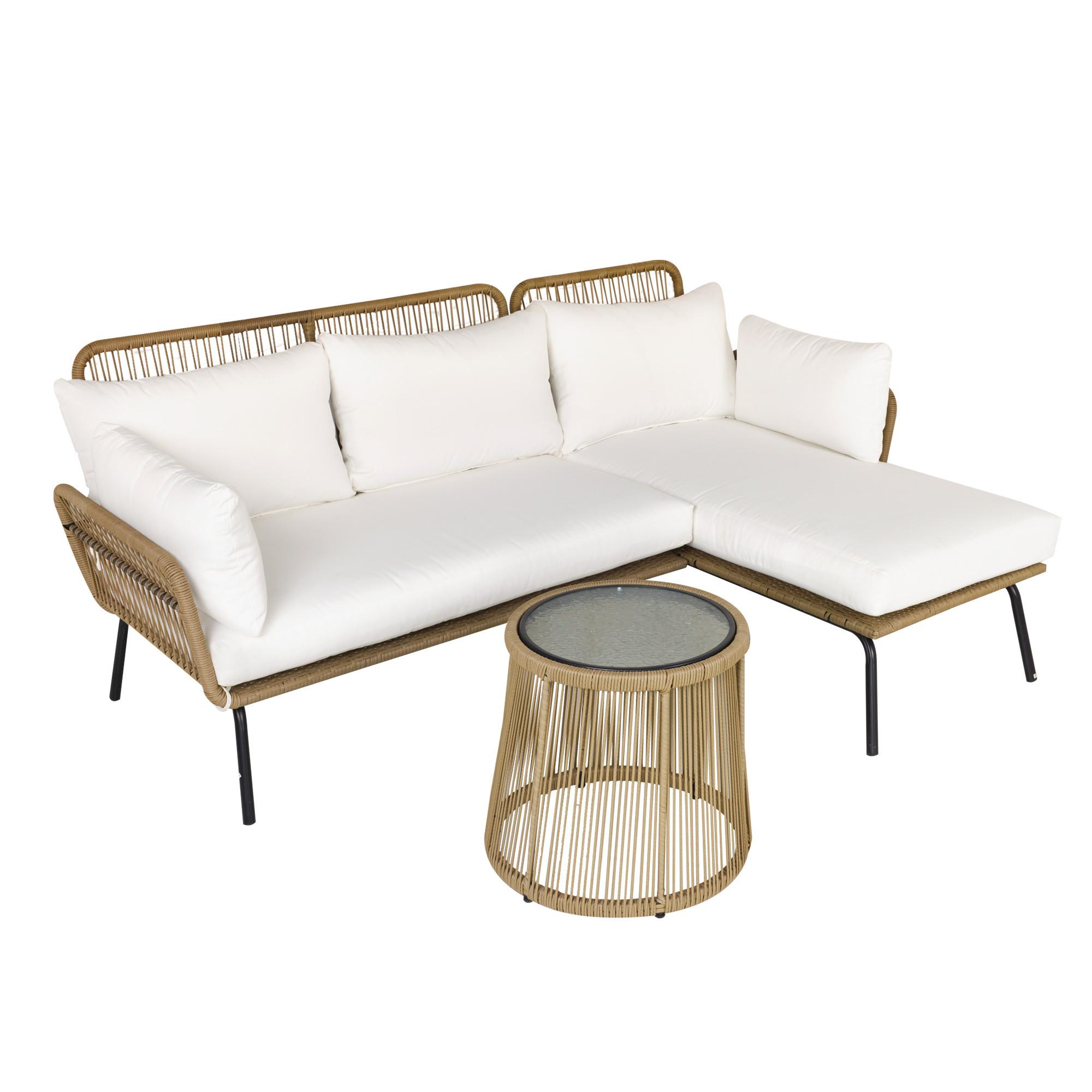 GARTENMÖBEL-SET mit Kissen, mit 1 Beistelltisch, für Garten, Terrasse, Stahl, Kaffee - Creme, Kunststoff - Outsunny