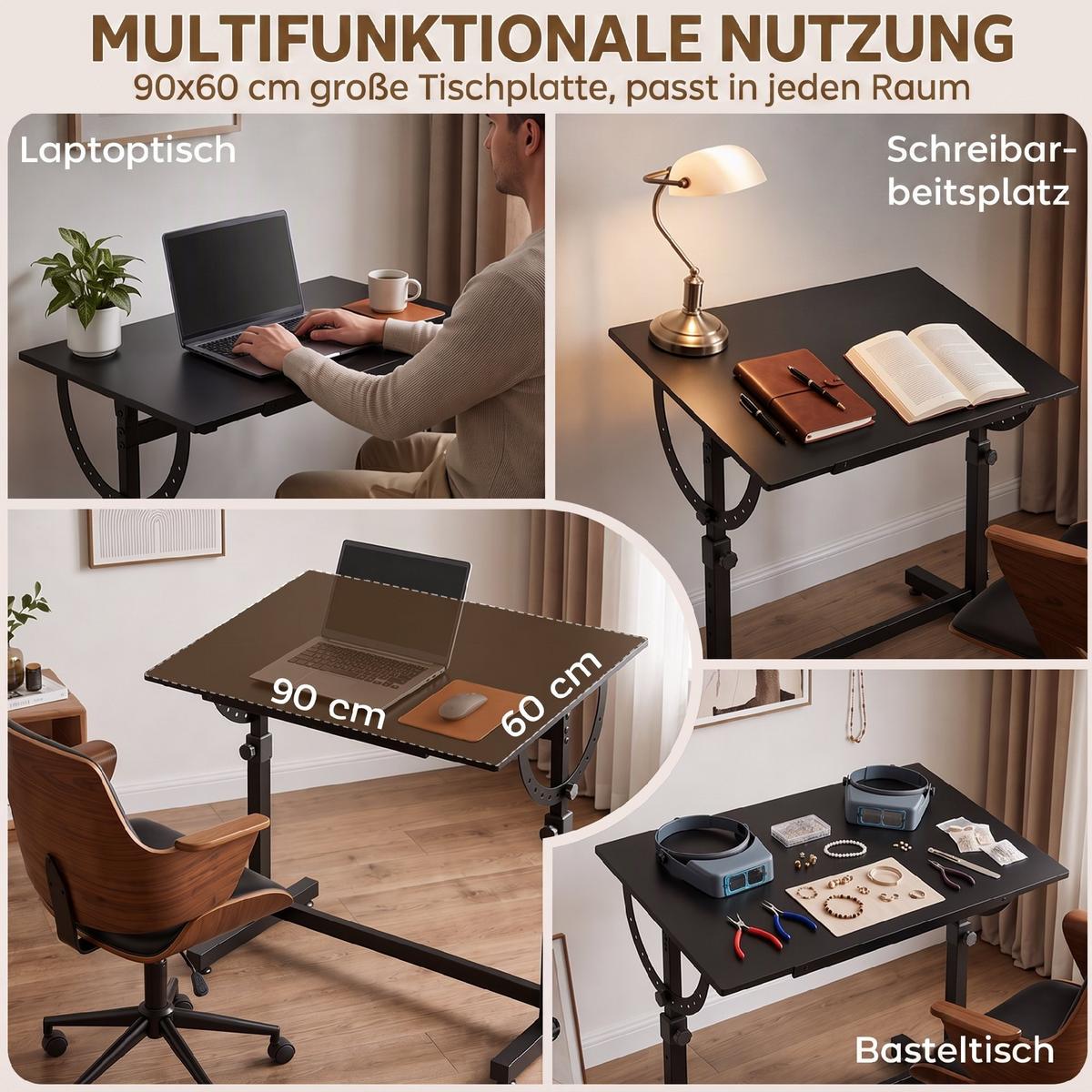 ZEICHENTISCH Spanplatte Stahl Schwarz - Schwarz, Holzwerkstoff/Metall (90/60/90cm) - HOMCOM