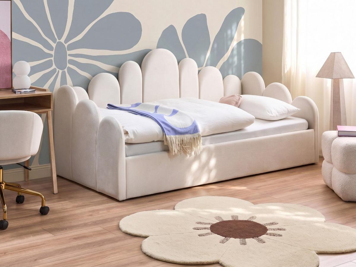 BETT mit Stauraum 90/200 cm Samtstoff Hellbeige Polignac - Beige, Textil (90/200cm) - Beliani
