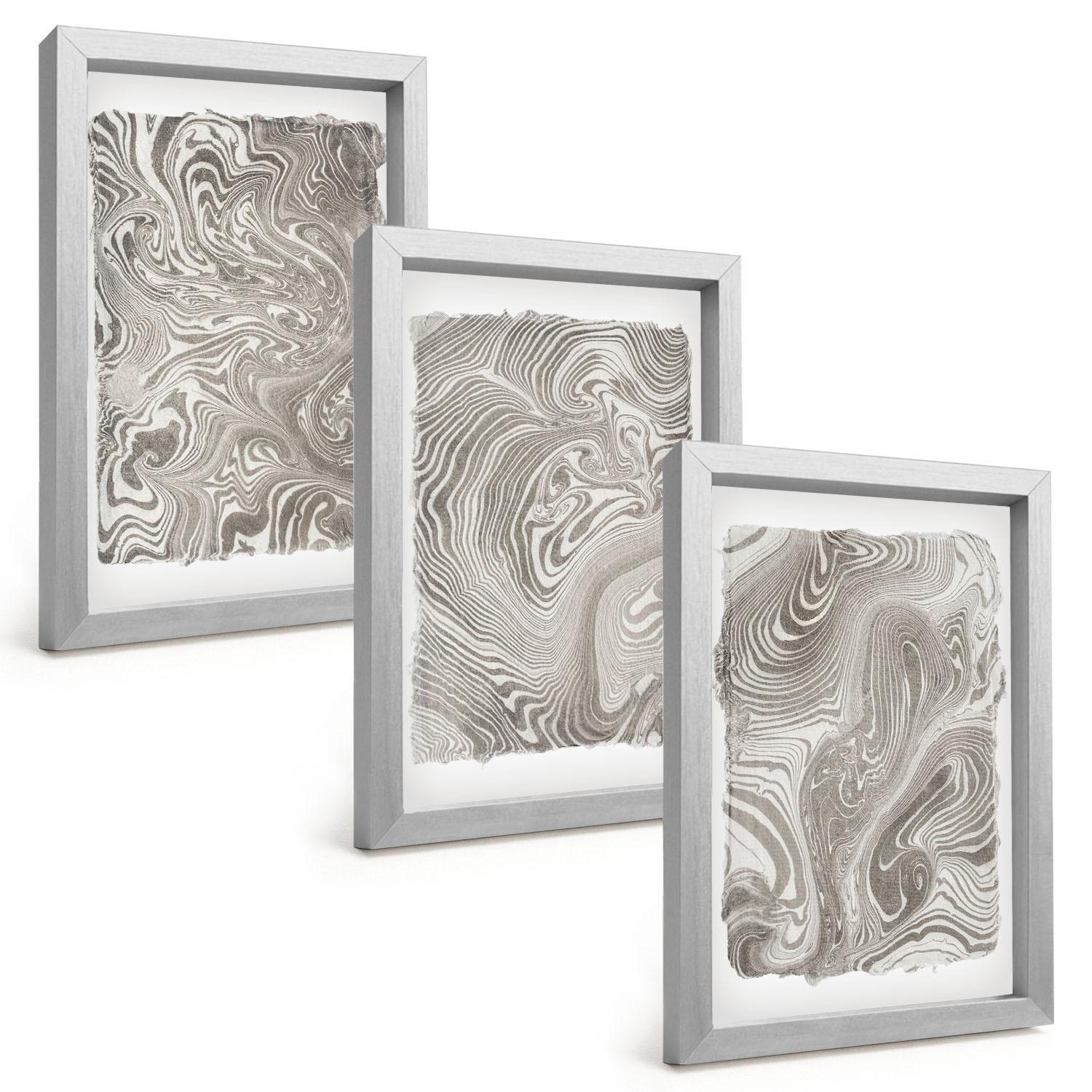 BILDER SET 3er Set - 20x30 cm Silberner Rahmen - Moderne Formen Malerei - Silberfarben, Kunststoff (20/30cm) - TULUP