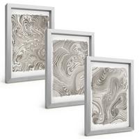 BILDER SET 3er Set - 20x30 cm Silberner Rahmen - Moderne Formen Malerei - Silberfarben, Kunststoff (20/30cm) - TULUP