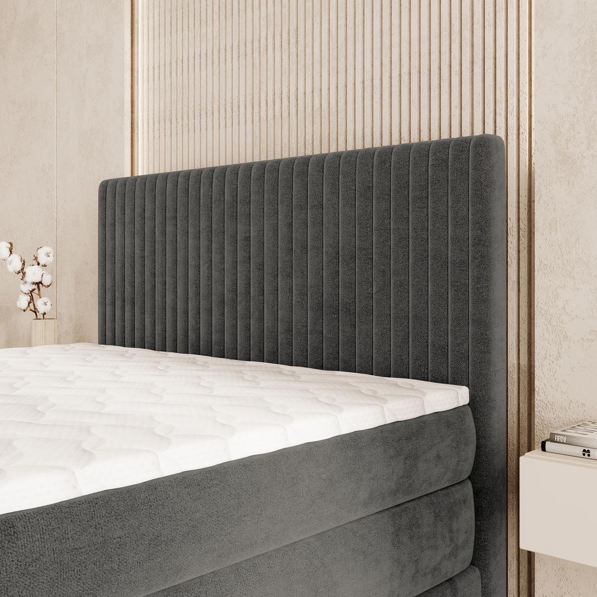 BOXSPRINGBETT FELBIO 180x200 cm mit Matratze und Topper - Grau - Grau, Holz (180/200cm) - MASSENO