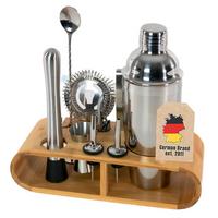 COCKTAIL-SHAKER Set mit Bambus-Ständer (12-tlg.) - Silberfarben, Metall (10.5/25.5/27.5cm) - Intirilife