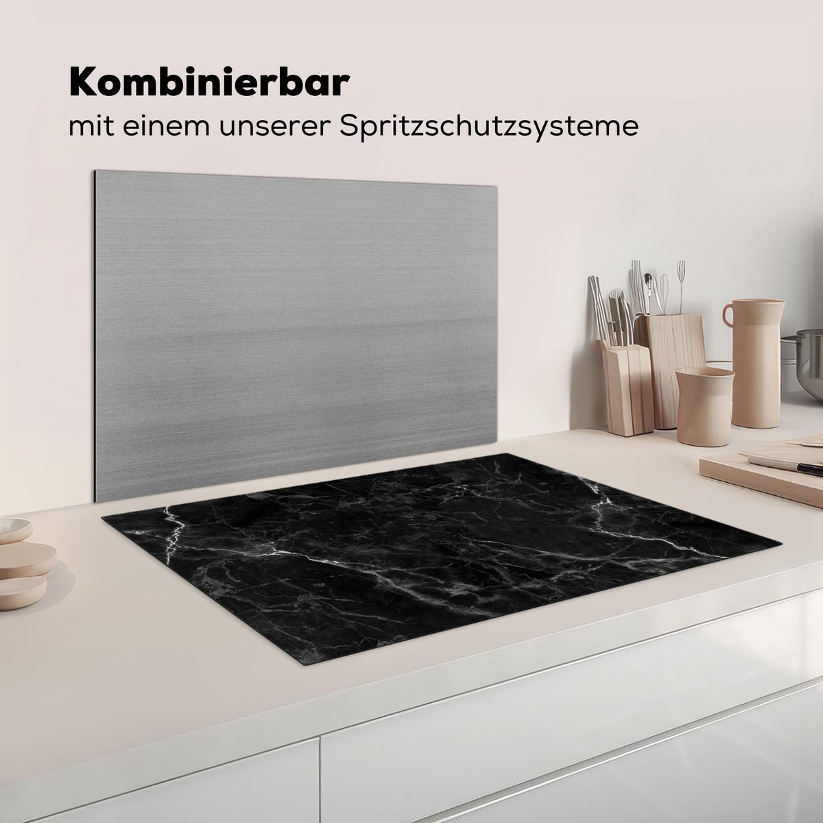 HERDABDECKPLATTE Marmor - Schwarz - Weiß - Textur - Marmoroptik Induktionsmatte 77x51 cm - Silberfarben, Kunststoff (77/51/0.2cm) - MuchoWow