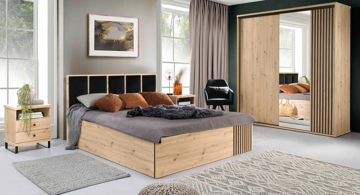 SCHWEBETÜRENSCHRANK ALMERIA 179/216/60,2 cm -türig mit Spiegel Eiche Artisan - Eiche Artisan, Holzwerkstoff (179/216/60.2cm) - MASSENO