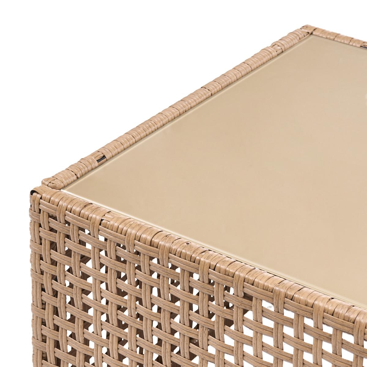 COUCHTISCH outdoor 66/66 cm Polyrattan Beige Omegana - Beige, Glas (66/66/43cm) - Beliani