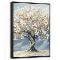 LEINWAND Bilder mit Rahmen - Baum - Winter - Baum des Lebens - Modern - Gold - 30x40 - Goldfarben, Textil (30/40cm) - MuchoWow