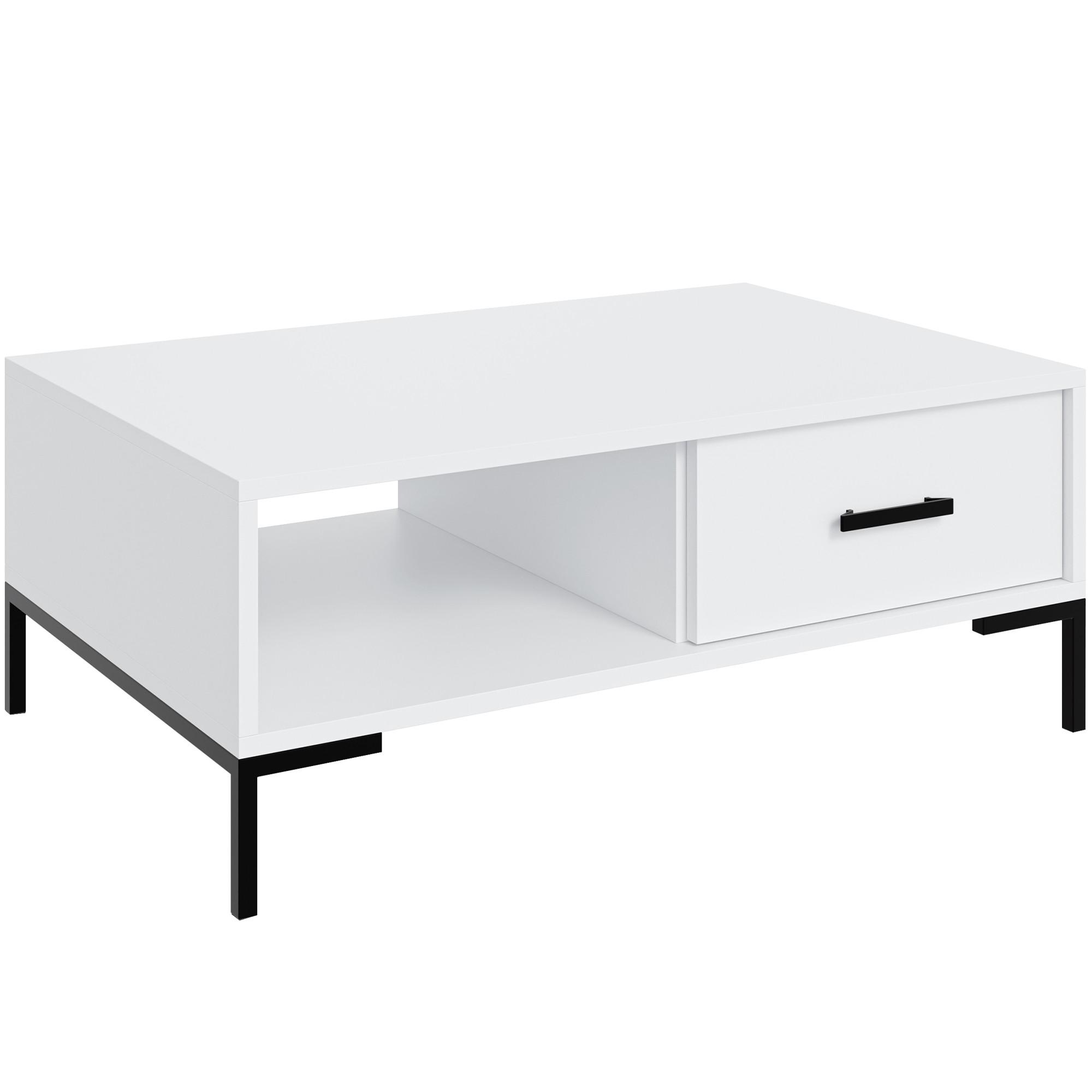 COUCHTISCH Selena mit Schublade und offenem Fach, Metallfüße, Selbstschließer, Weiß, 100x60 cm - Schwarz/Weiß, Holzwerkstoff/Metall (60/100/47cm) - Beautysofa