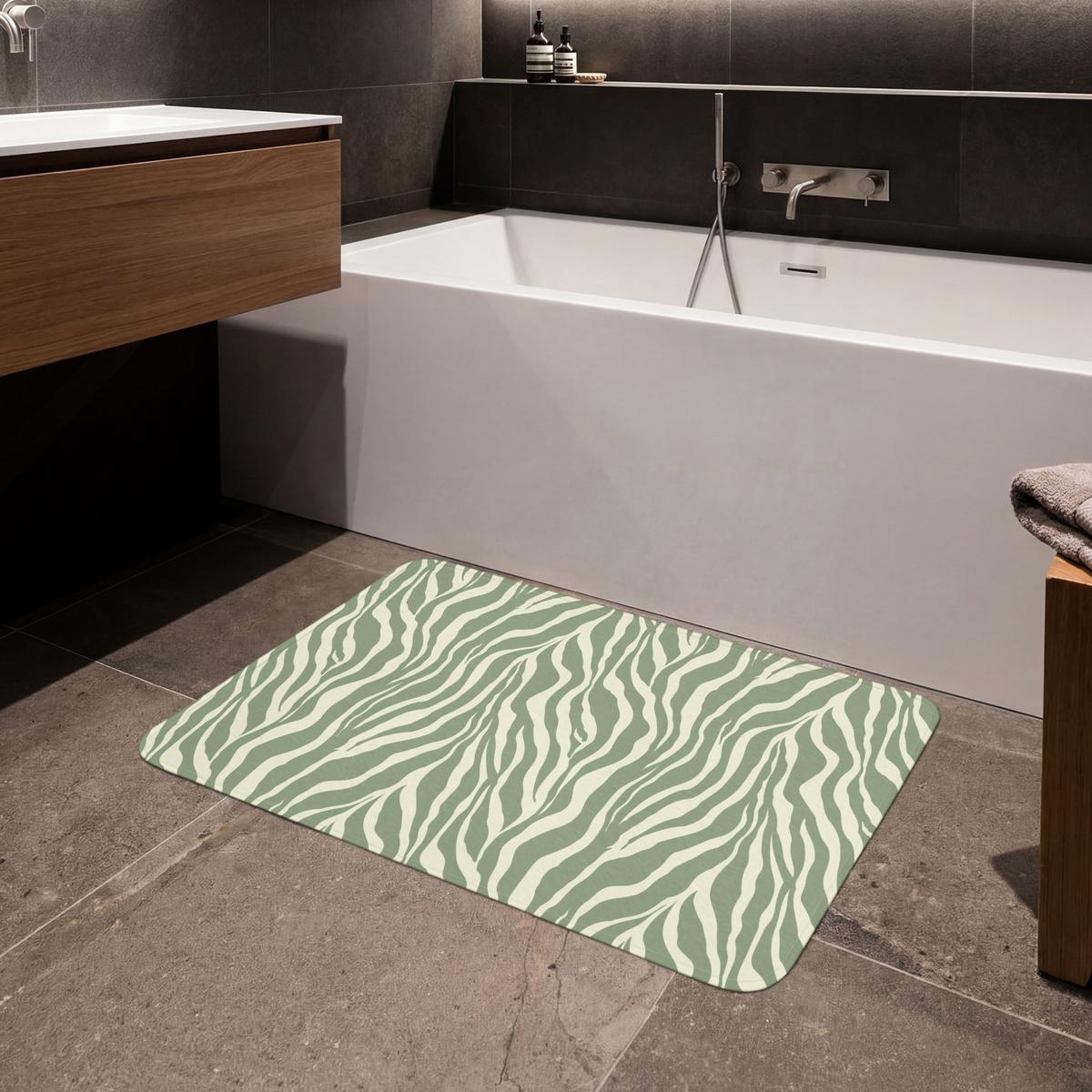 BADEMATTE Zebra - Motiv - Grün 90x60 cm - Salbeigrün, Textil (90/60cm) - OnlyWow