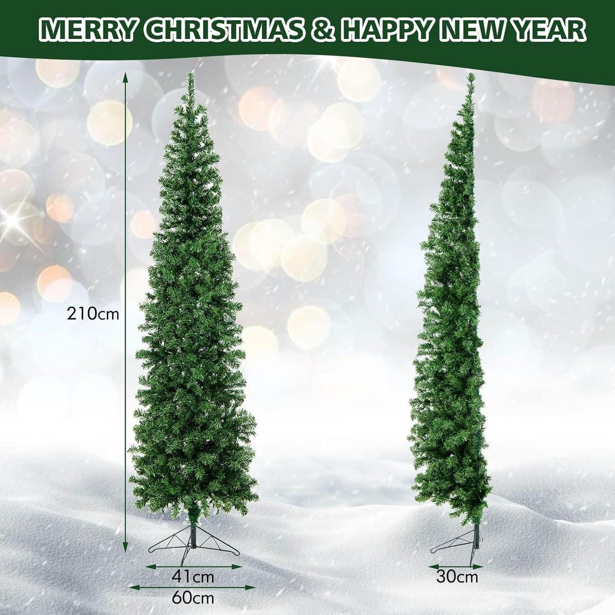 WEIHNACHTSBAUM Halb-Baum 210 cm 150 LED warmweiß Grün - Grün, Kunststoff (210cm) - COSTWAY