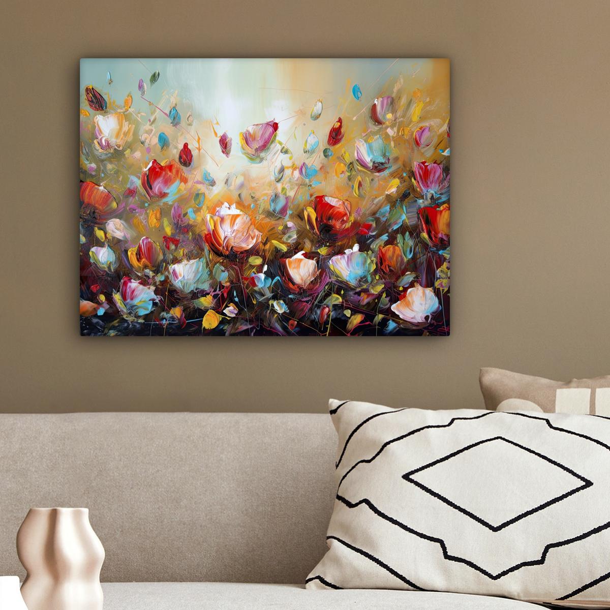 LEINWANDBILD Blumen - Kunst - Natur - Ölgemälde Wandbild 40x30 cm - Multicolor, Textil (40/30cm) - MuchoWow