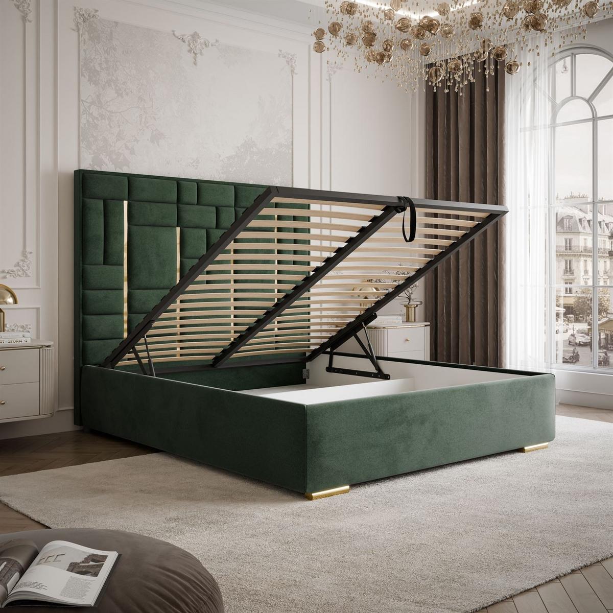 POLSTERBETT BRIGITTE GOLD mit Bettkasten 180x200 cm Element 12 - Grün, Textil (180/200cm) - Lookway