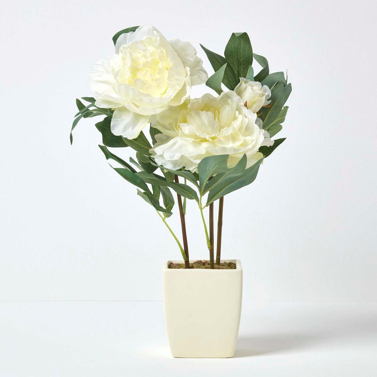 KUNSTBLUME Pfingstrose creme im Deko-Topf, 46 cm - Creme, Kunststoff (46cm) - Homescapes