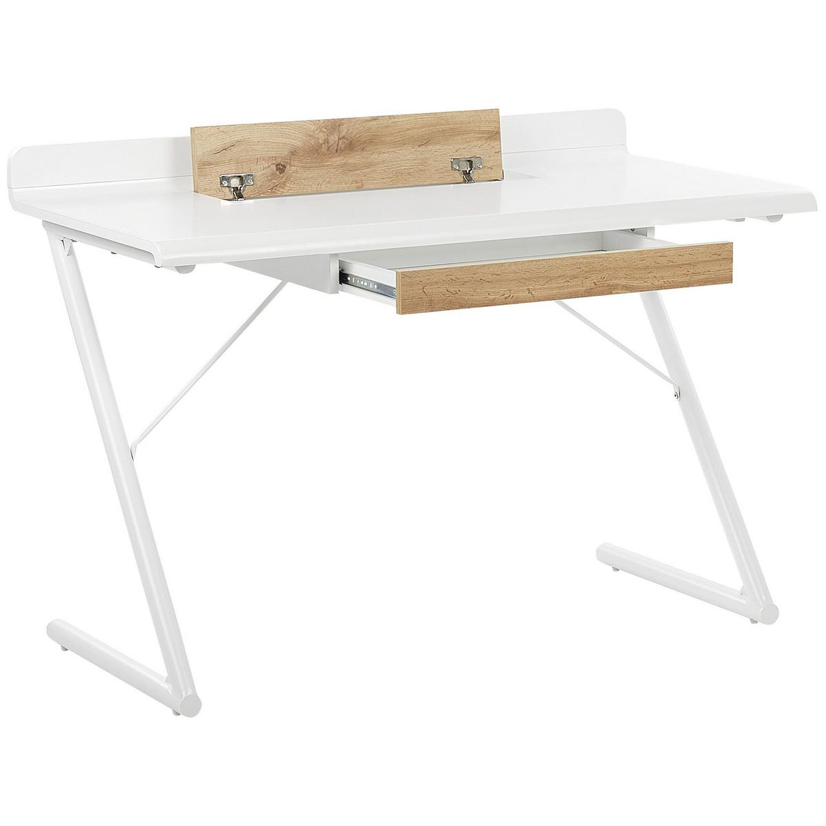 SCHREIBTISCH weiß/heller Holzfarbton 120/60/84 cm Focus - Weiß, Holzwerkstoff (60/120/84cm) - Beliani