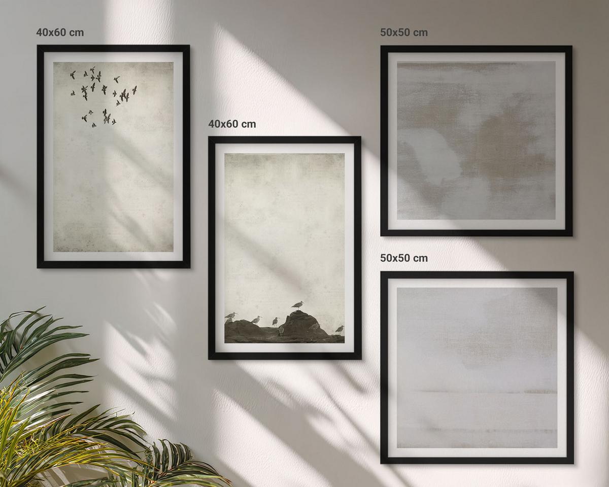 BILDER SET 4er Set - 50x50 cm & 40x60 cm Schwarzer Rahmen - Textur eines Vogelschwarms - Schwarz, Kunststoff (50/50cm) - TULUP