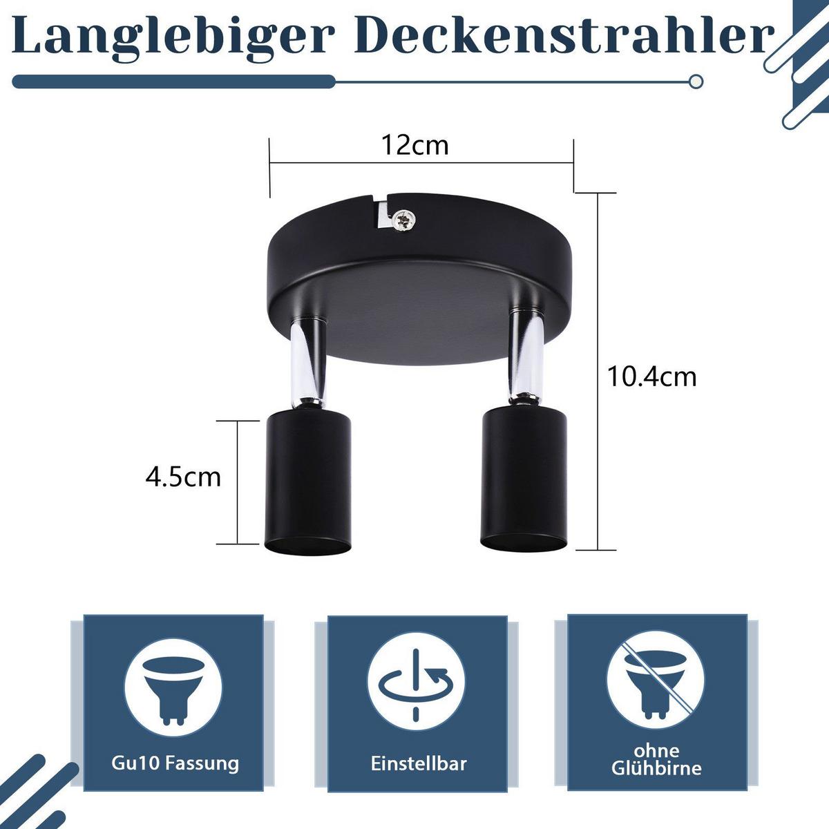 DECKENSTRAHLER Windsheim 2-flammig 12/12/10.4 cm - Schwarz, Metall (12/12/10.4cm) - Nettlife