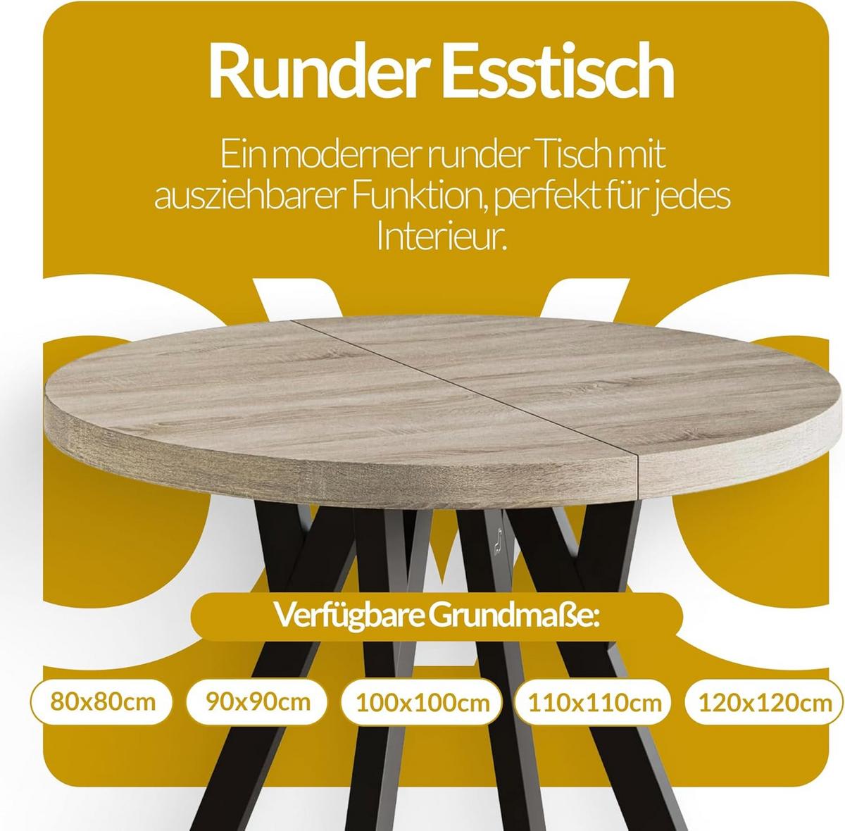 RUNDER Esstisch ausziehbar – Moderner Wohnzimmertisch und Küchentisch – Tisch mit Stabile Konstruktion, Durchmesser 100 cm - 200 cm - Farbe Lefaks - Dunkelbraun/Weiß, Holzwerkstoff (100/100/77cm) - Alpi-Möbel