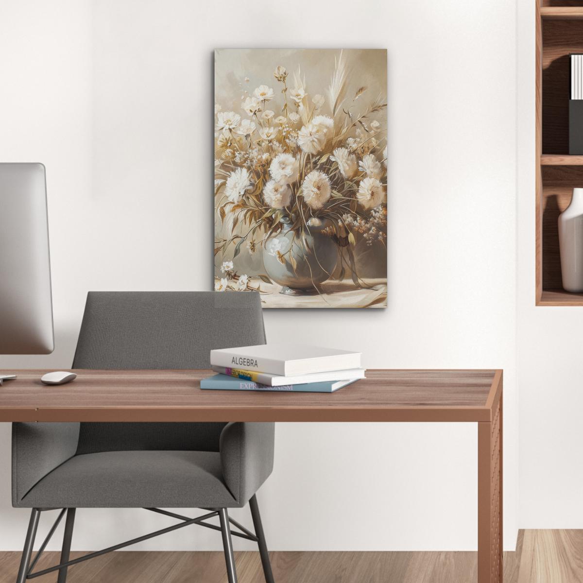 AKUSTIKBILD Blumen - Vase - Stilleben - Beige Kunstdruck Schlafzimmer 50x70 cm - Creme, Kunststoff (50/70/0.9cm) - MuchoWow
