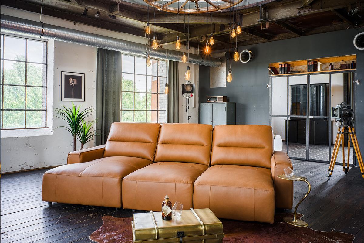 BIGSOFA DORI Braun Leder - Schwarz/Braun, Leder/Kunststoff (288/92/164cm) - KAWOLA