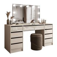 SCHMINKTISCH MADA DOUBLE ELITE mit Spiegel und Beleuchtung, Kaschmir Hochglanz - Kaschmir, Holzwerkstoff (157/75/55cm) - Lookway
