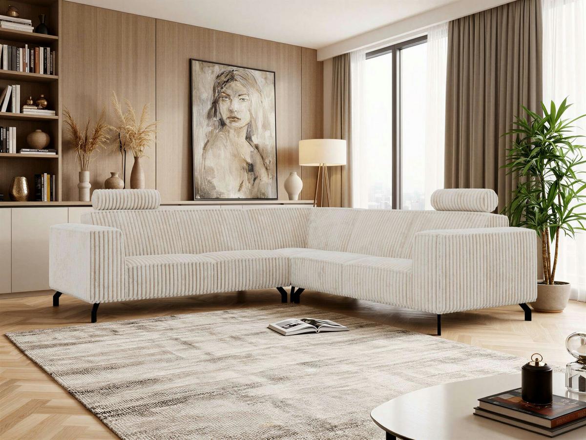 ECKSOFA VESANO L - Beige Cord - Beige/Creme, Textil/Metall (260/260cm) - MKS