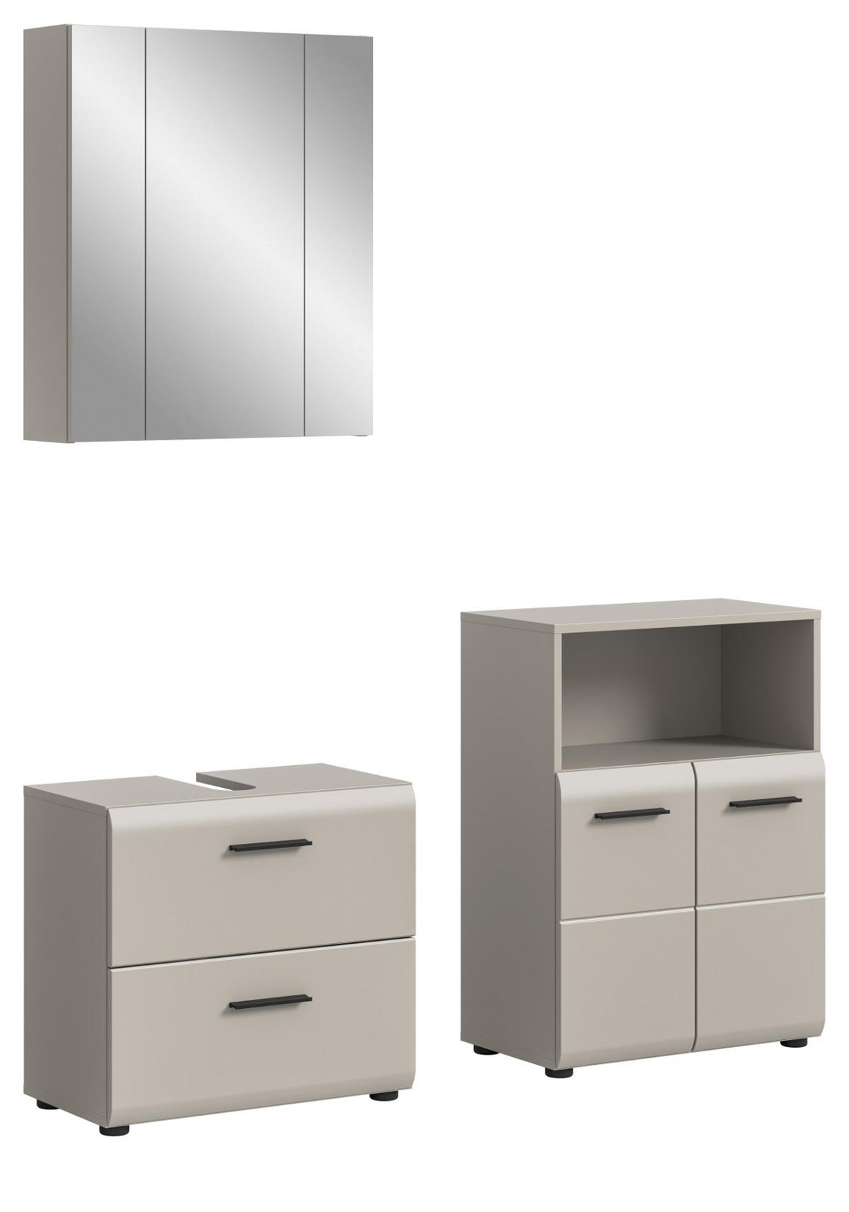 BADMÖBEL-SET Kaschmir 3-teilig 135 cm, Komplettset in modernem Design - Kaschmir/Schwarz, Glas/Holzwerkstoff (135/185/30cm) - Inn.Furn