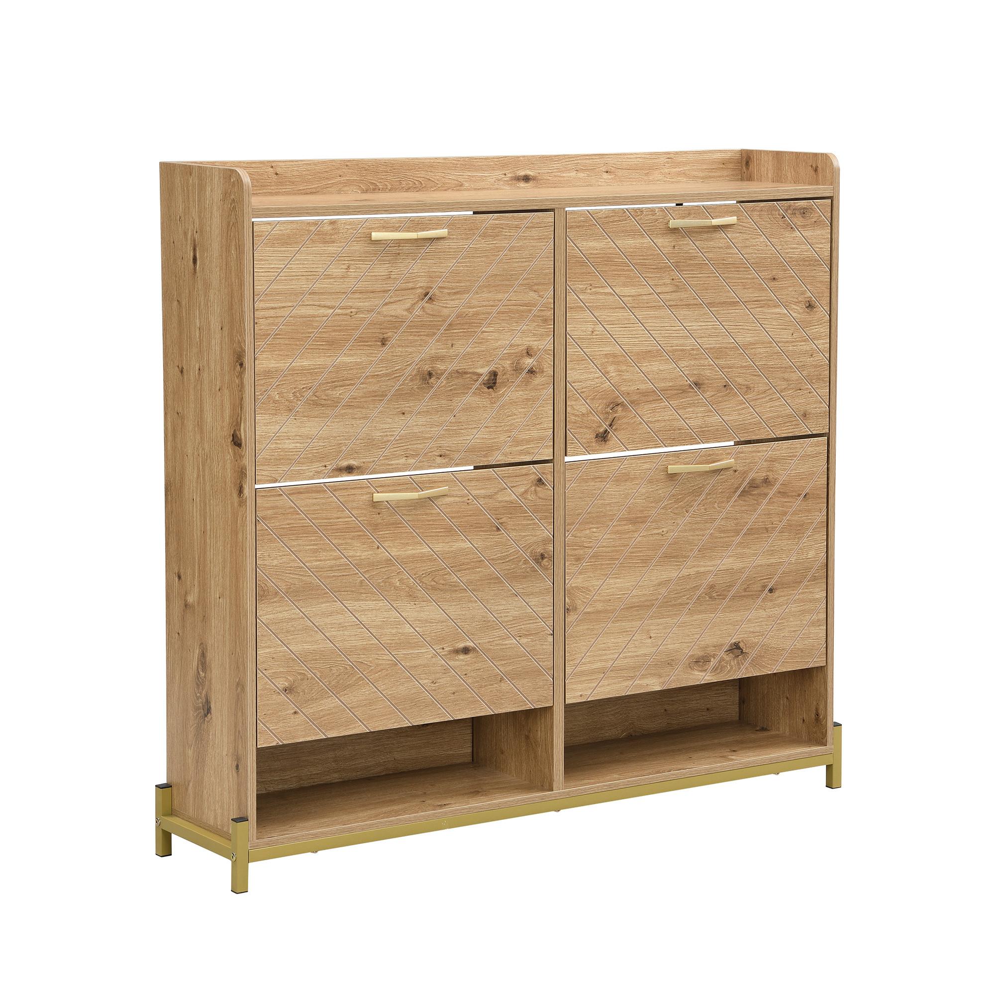 SCHUHREGAL 108 cm Holzoptik mit 4 Klappfächern & Metallfüßen für Flur - Eichefarben, Holzwerkstoff (108.5/100/24cm) - Urban Meuble
