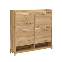 SCHUHREGAL 108 cm Holzoptik mit 4 Klappfächern & Metallfüßen für Flur - Eichefarben, Holzwerkstoff (108.5/100/24cm) - Urban Meuble