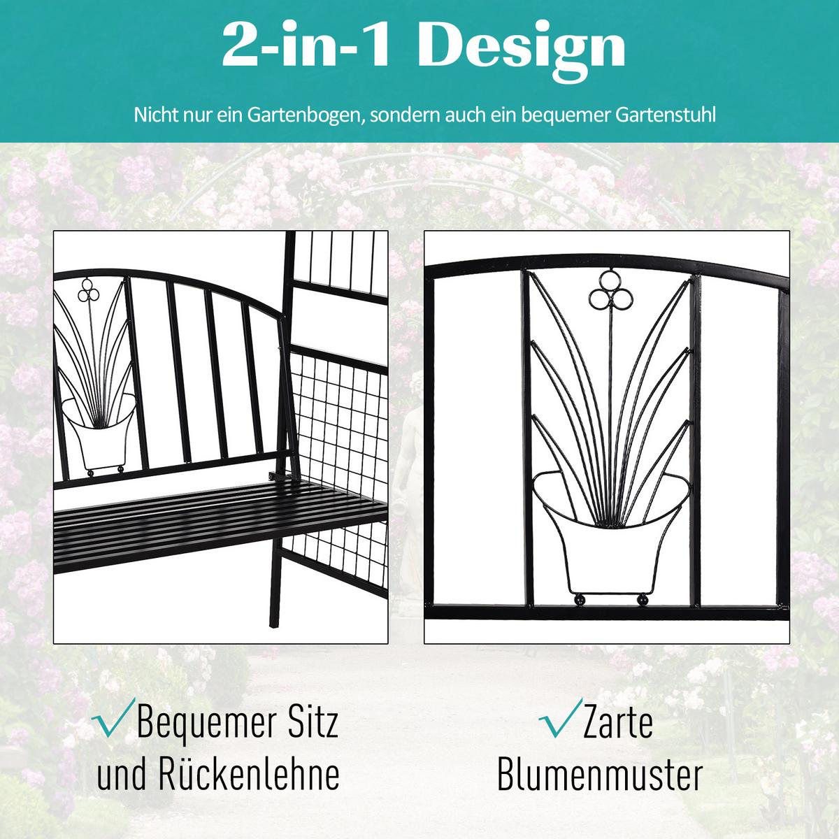 SITZBANK, Bogendach, 154 x 60 x 205 cm, Metall, Schwarz - Schwarz, Metall (60/205/154cm) - Outsunny