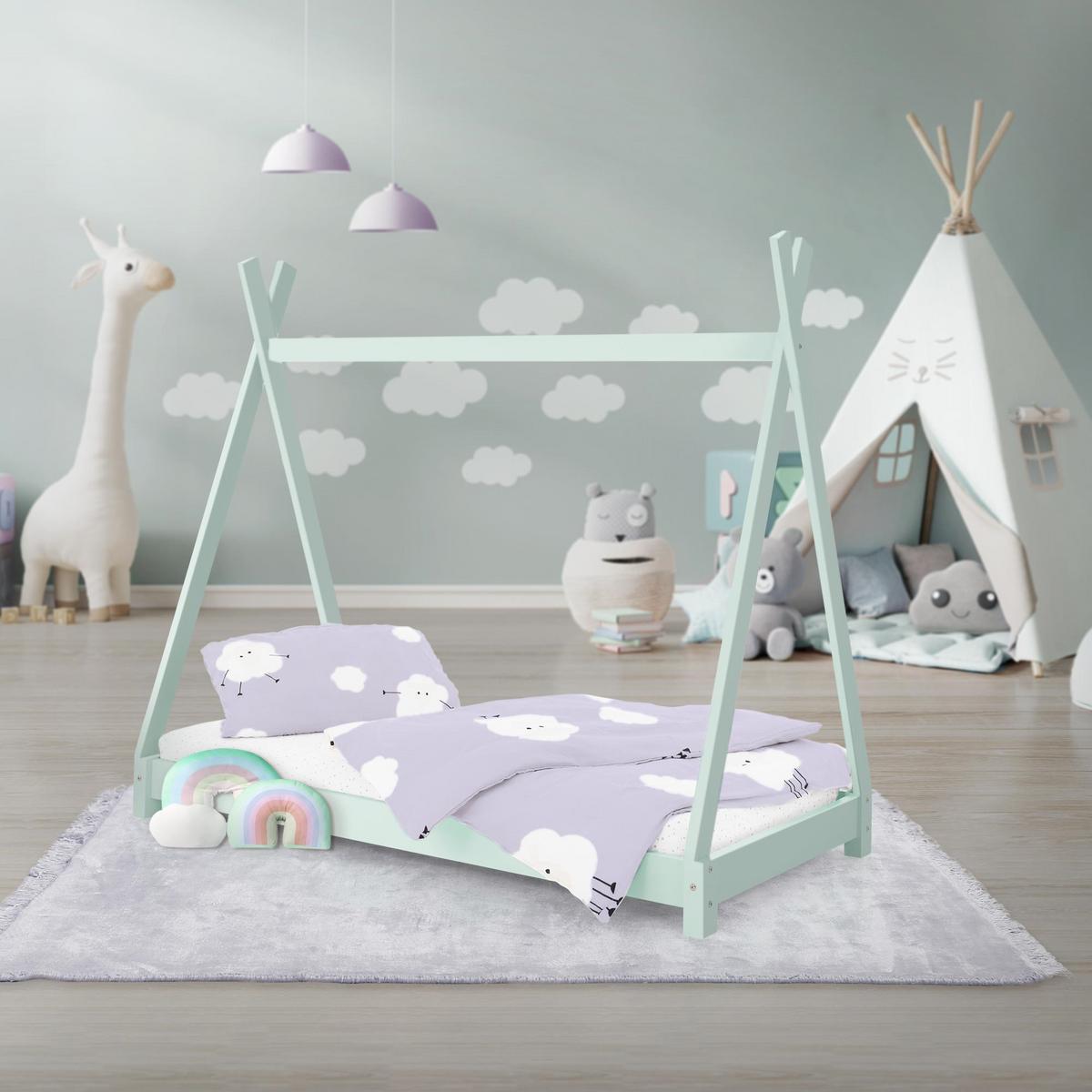 KINDERBETT Tipi mit Matratze 70x140 cm Mint - Grün, Holz (70/140cm) - ML-DESIGN