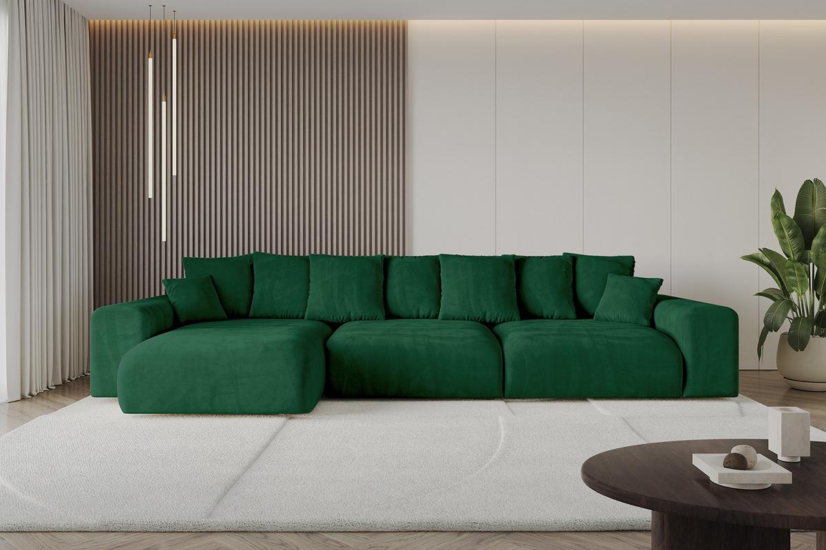 ECKSOFA Ottomane links ESKAR-L2 364x176x72 Dunkelgrün Cord - Dunkelgrün/Schwarz, Holzwerkstoff/Kunststoff (364/176cm) - ALTDECOR