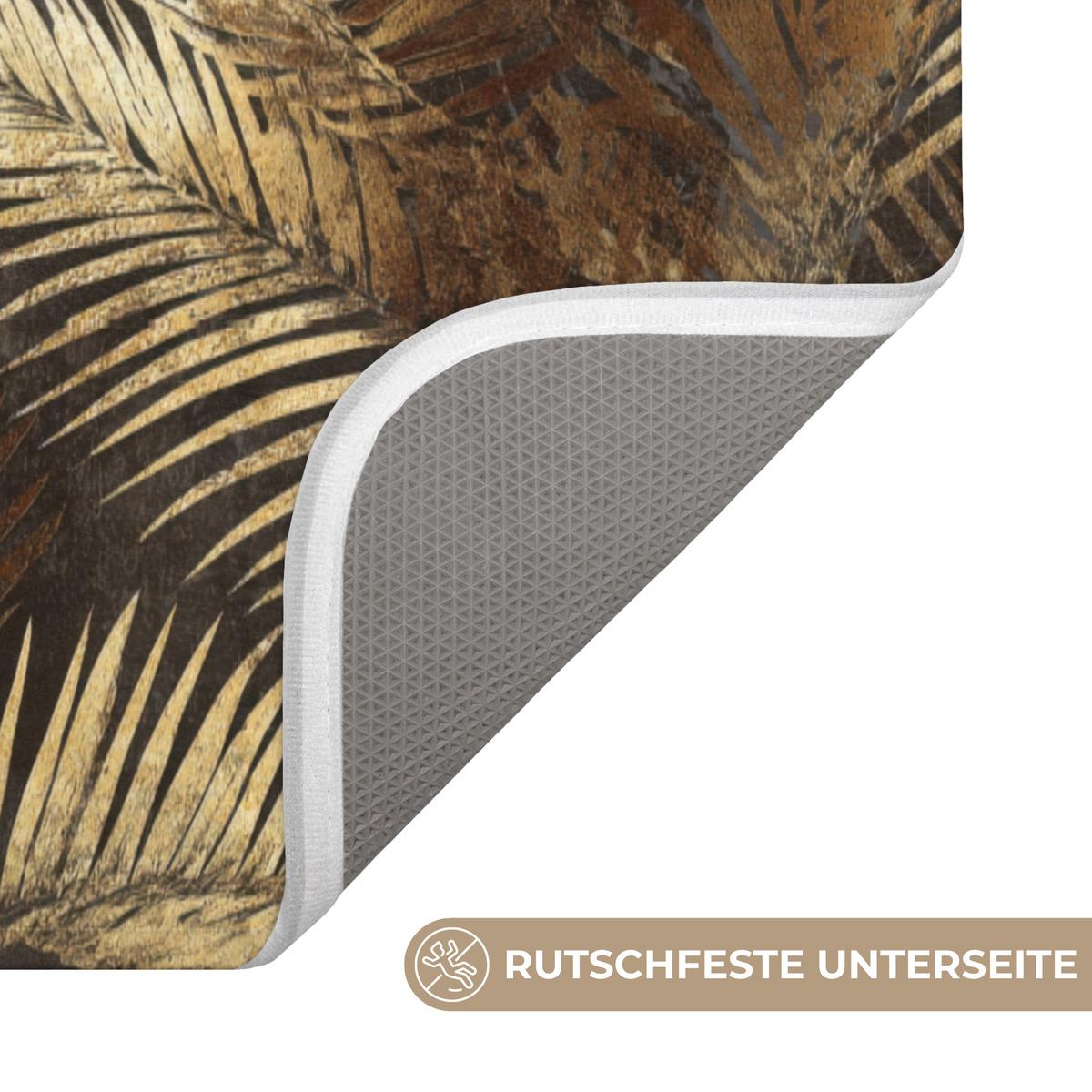 BADEMATTE Tropisch - Blätter - Gold 60x120 cm - Dunkelbraun/Goldfarben, Textil (60/120cm) - OnlyWow