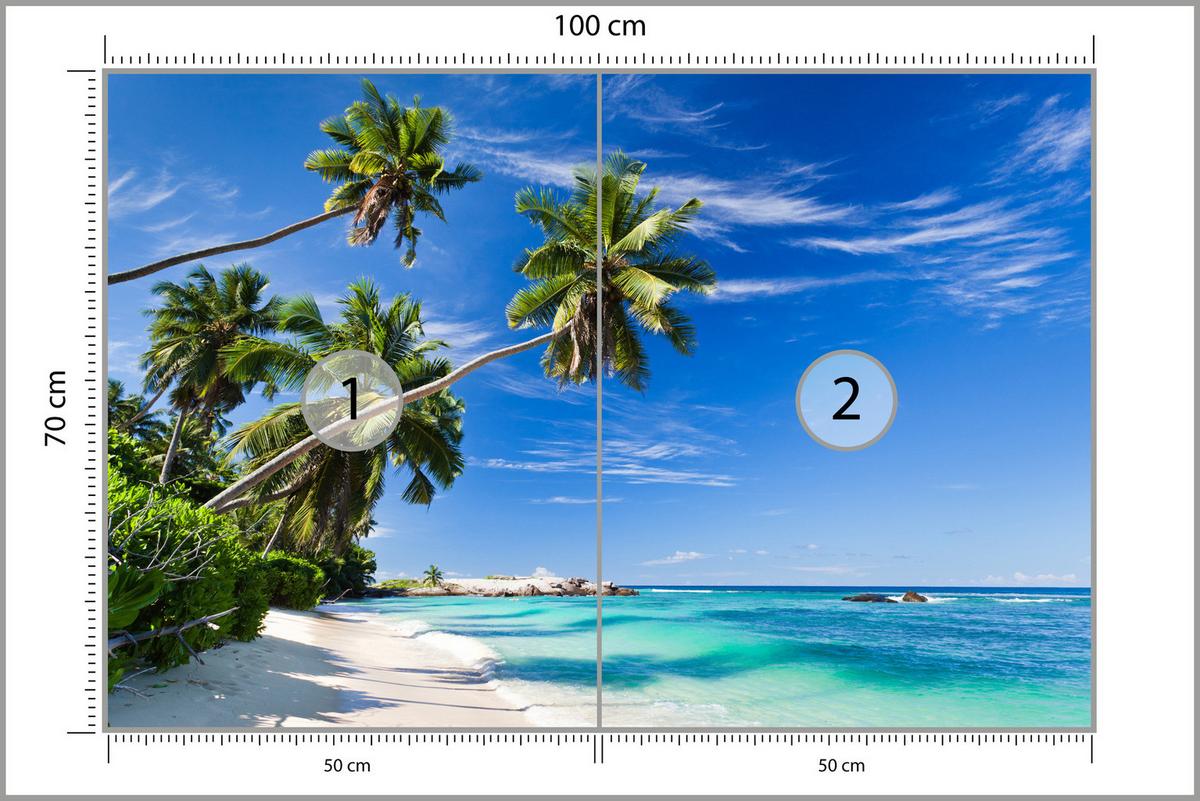 FOTOTAPETE Strand Ozean Palmen Landschaft 3D 100x70 - Türkis/Blau, Papier (100/70cm) - Muralo