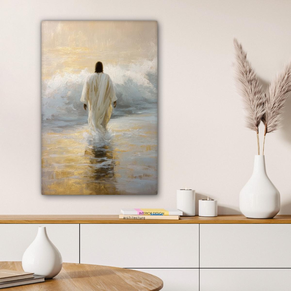 LEINWANDBILD Gemälde - Welle - Jesus - Abstrakt Wanddeko 40x60 cm - Goldfarben, Textil (40/60cm) - MuchoWow