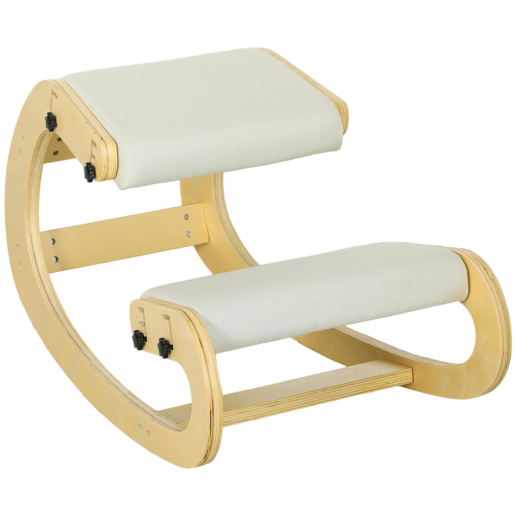 KNIESTUHL Polyester Birkenholz Cremeweiß - Creme, Holz (55/55/85cm) - HOMCOM