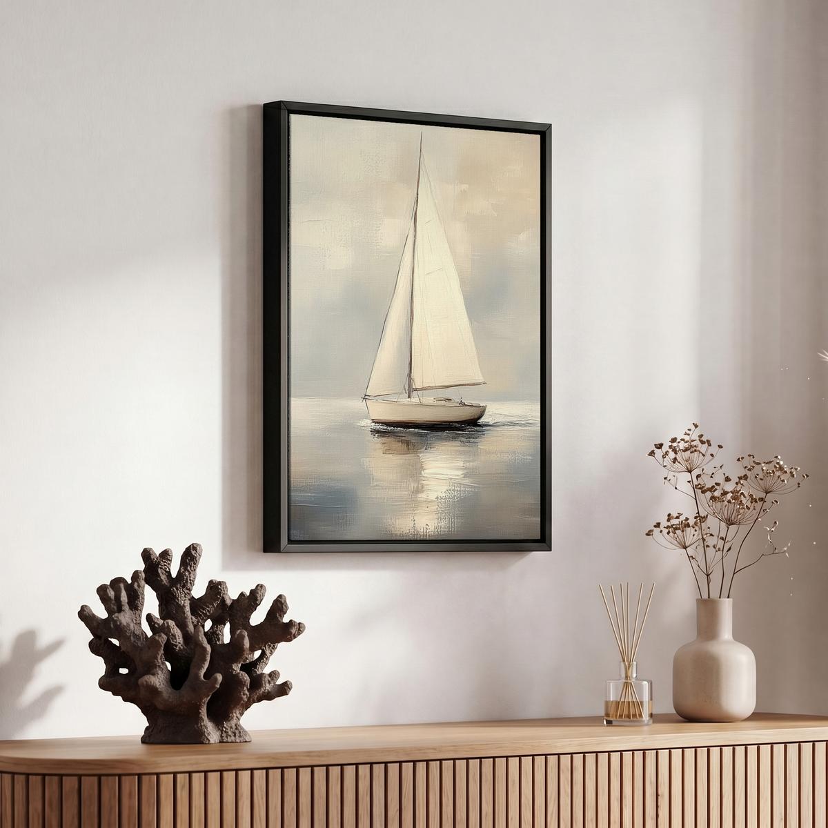 LEINWAND Bilder mit Rahmen - Segelschiff - Meer - Bewölkt - 20x30 - Creme, Textil (20/30cm) - MuchoWow