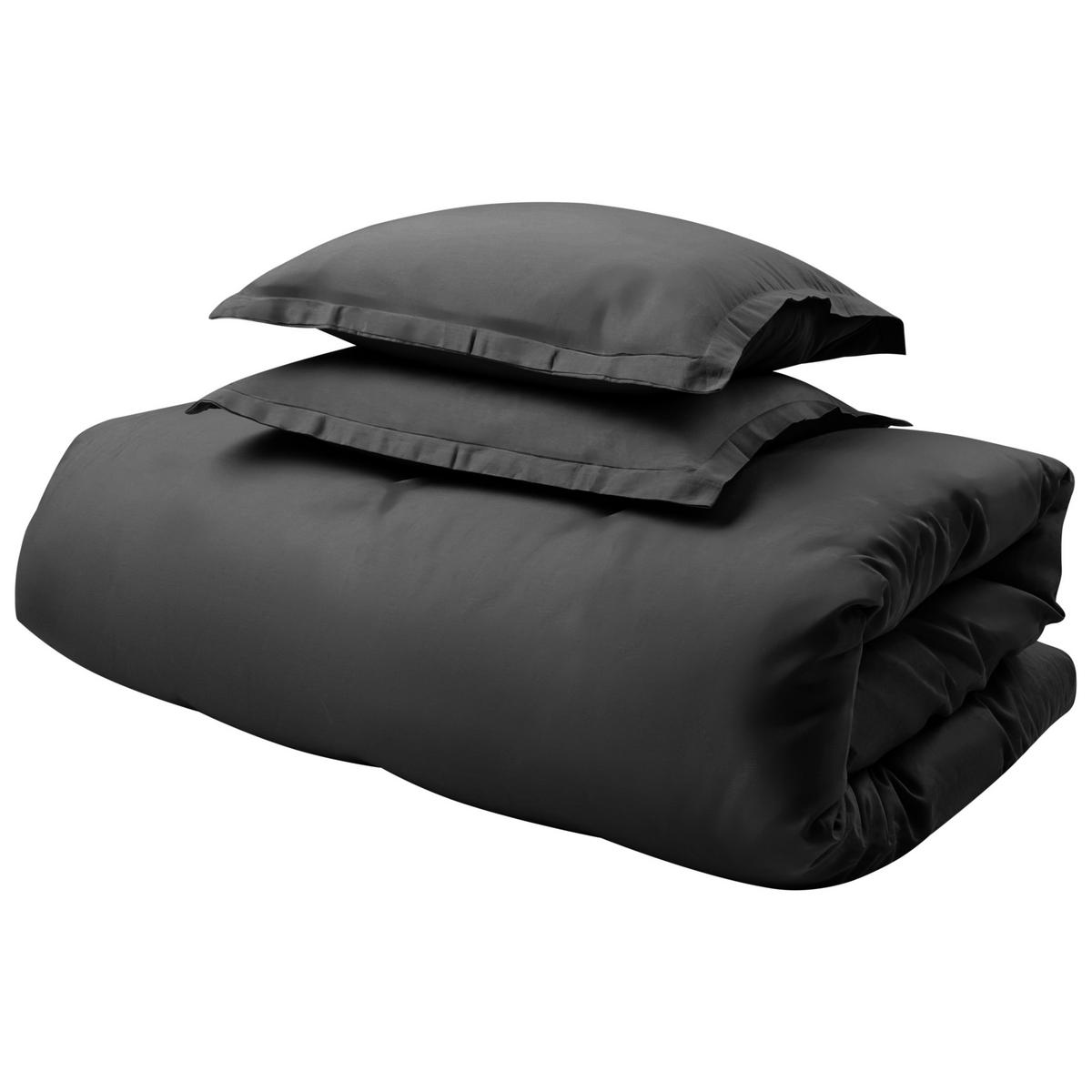 BETTWÄSCHE-SET 200/200 cm Baumwollsatin Schwarz Parkrose - Schwarz, Textil (200/200cm) - Beliani