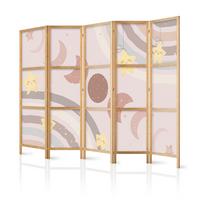 PARAVENT Japanischer 5-tlg 225x172 cm Boho Sterne Monde - Beige, Holz/Textil (225/172/3cm) - Muralo