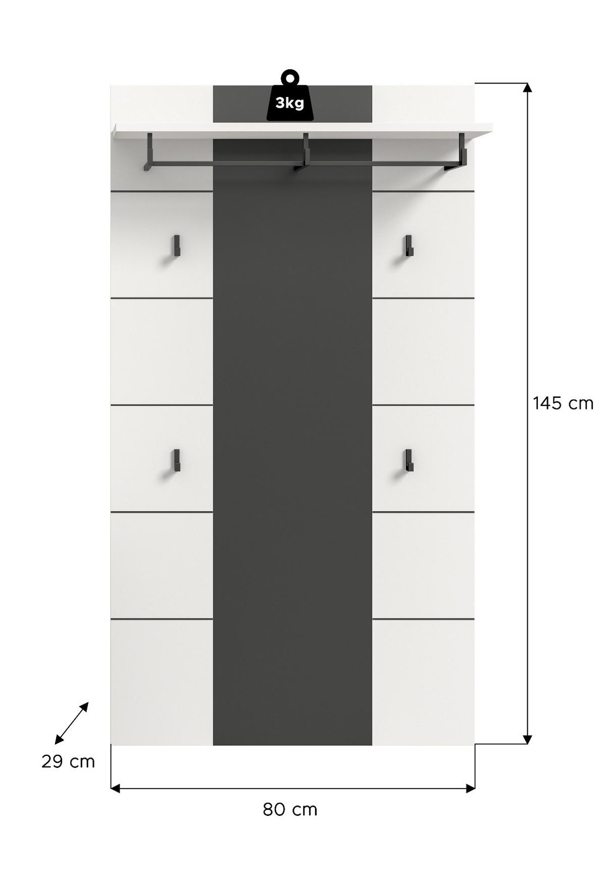 GARDEROBENPANEEL in weiß, grau, Wandgarderobe 80 x 141 cm, Cooper - Weiß/Grau, Holzwerkstoff/Metall (80/141/141cm) - Inn.Furn